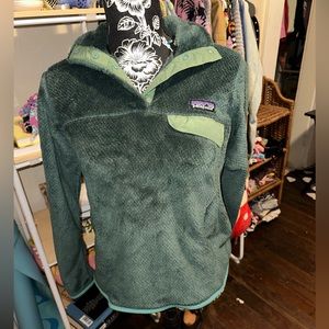 Women PATAGONIA Re-tool Retool Green Polartec Fleece Jacket Sweater small.